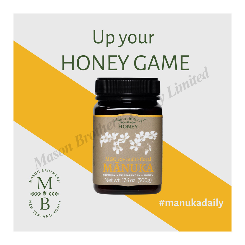 100% Pure MGO 50+ Multi-floral Manuka Honey 500g Premium Quality Mason Brothers' Manufacturing From the Hearth of New Zealand