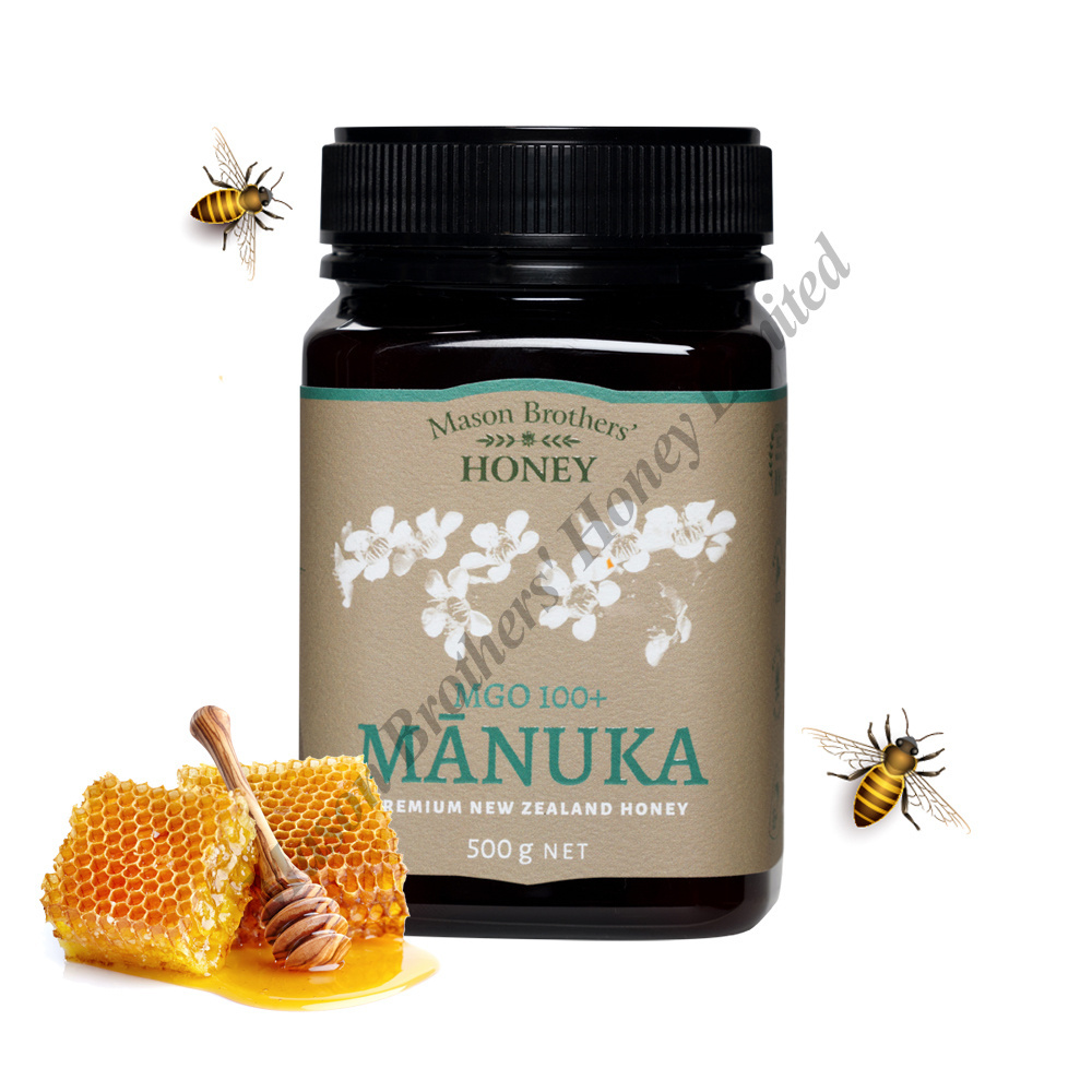 Premium Quality Honey From New Zealand 100% Pure MGO 100+ Manuka Honey 500gm Jar Packaging Wholesale Manufacturer Mason Brothers