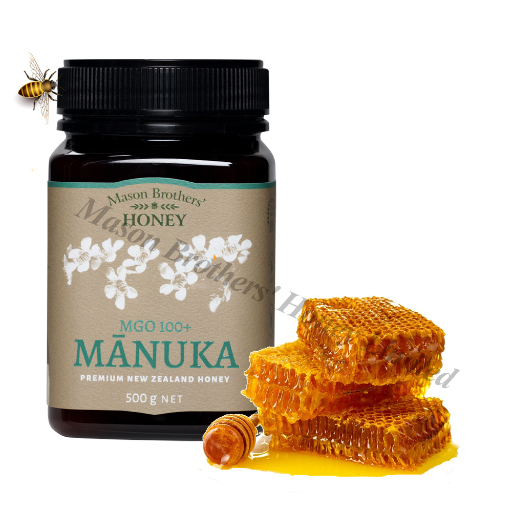 Premium Quality Honey From New Zealand 100% Pure MGO 100+ Manuka Honey 500gm Jar Packaging Wholesale Manufacturer Mason Brothers