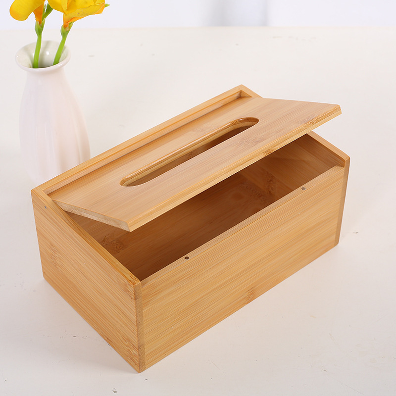 Wholesale Toilet Bathroom Paper Dispenser Square Natural Eco-Friendly Wood Facial Tissue Box With Upper And Lower Flip Covers