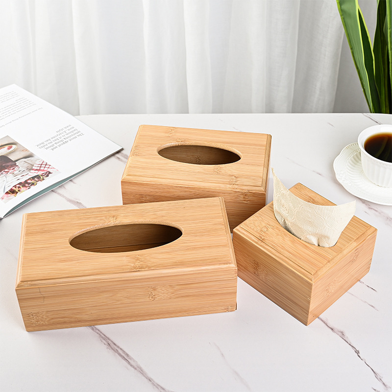 Wholesale Toilet Bathroom Paper Dispenser Square Natural Eco-Friendly Wood Facial Tissue Box With Upper And Lower Flip Covers