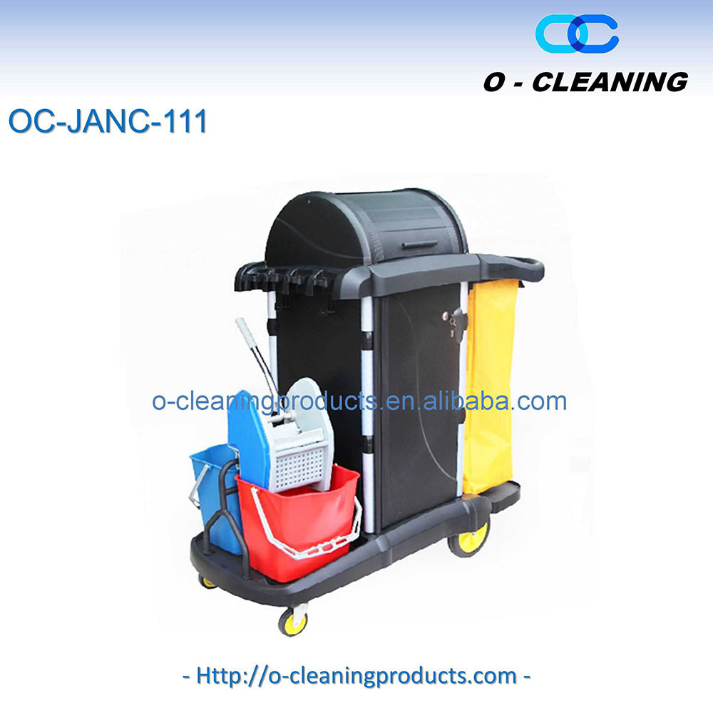 O-Cleaning Heavy Duty Commercial High Security Housekeeping Janitorial Cart with Key-Locking Cabinet On Wheels,Removable Bag