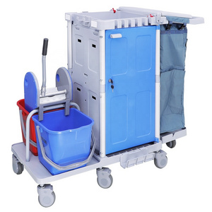 O-Cleaning Multifunctional Commercial Janitor Cart Cleaning Trolley With Lockable Cabinet Hotel Housekeeping Hospital Maid Cart