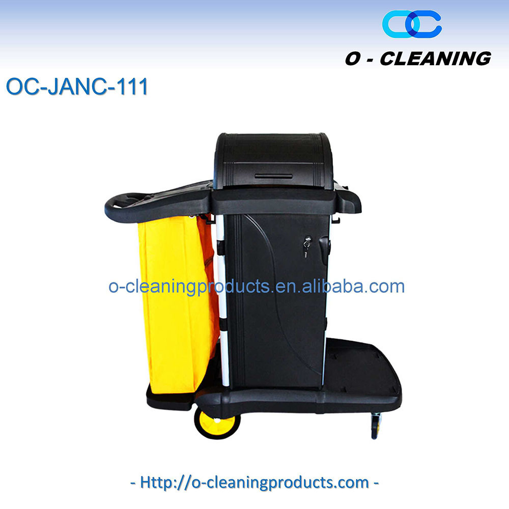 O-Cleaning Heavy Duty Commercial High Security Housekeeping Janitorial Cart with Key-Locking Cabinet On Wheels,Removable Bag