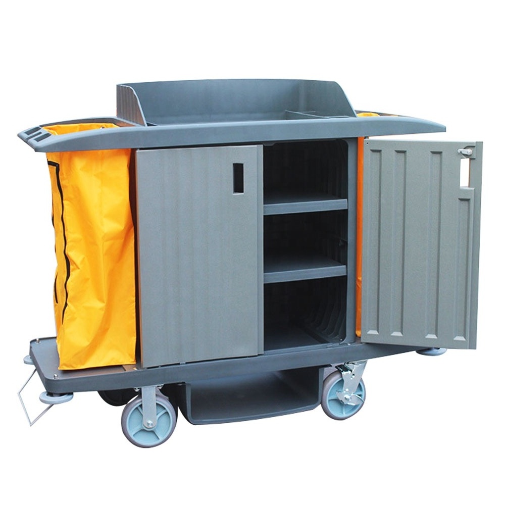 O-Cleaning Hotel Cleaning Cart,Housekeeping Room Service Cart,Hand Push Utility Cart,Commercial Janitorial Cart with Cabinet