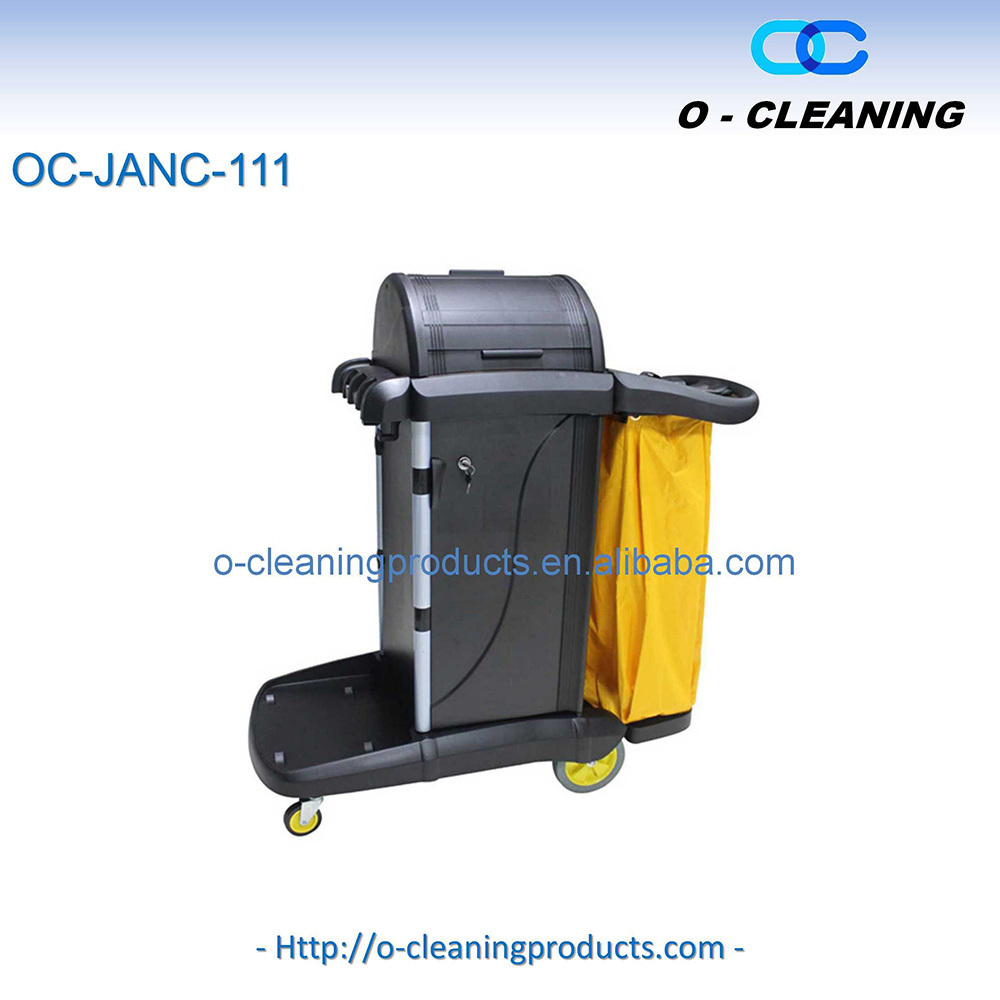 O-Cleaning Commercial Janitor Cart Utility Cart Housekeeping Maid Cart With Key-Lock Cabinet For Hotel Restaurant Hospital