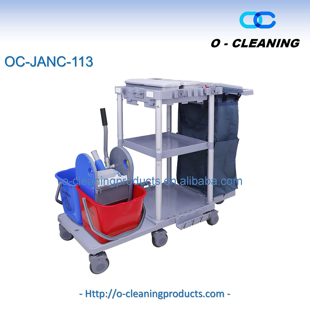 O-Cleaning Multifunctional Commercial Janitor Cart Cleaning Trolley With Lockable Cabinet Hotel Housekeeping Hospital Maid Cart