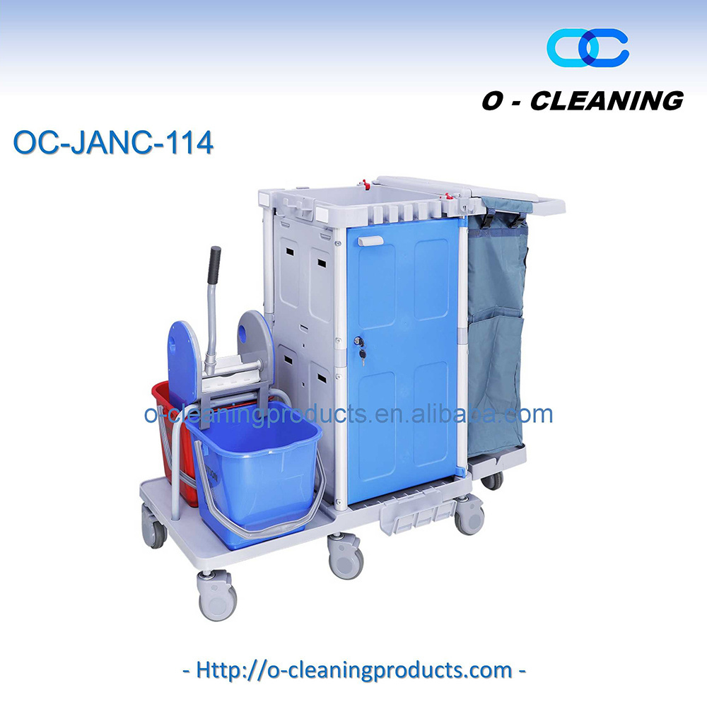 O-Cleaning Multifunctional Commercial Janitor Cart Cleaning Trolley With Lockable Cabinet Hotel Housekeeping Hospital Maid Cart