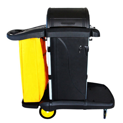 O-Cleaning Commercial Janitor Cart Utility Cart Housekeeping Maid Cart With Key-Lock Cabinet For Hotel Restaurant Hospital