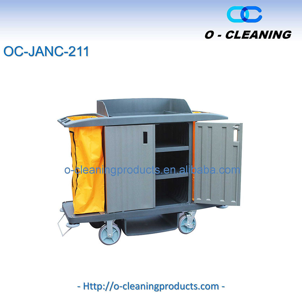 O-Cleaning Hotel Cleaning Cart,Housekeeping Room Service Cart,Hand Push Utility Cart,Commercial Janitorial Cart with Cabinet