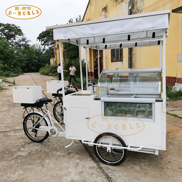 Motorized solar ice cream electric cooler bike trike tricycle cart with battery freezer for sale