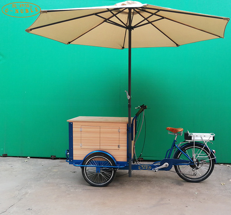 Sale of front-loaded cargo bikes with wooden boxes coffee sale of tricycles, 6-speed manual pedals bike trailer