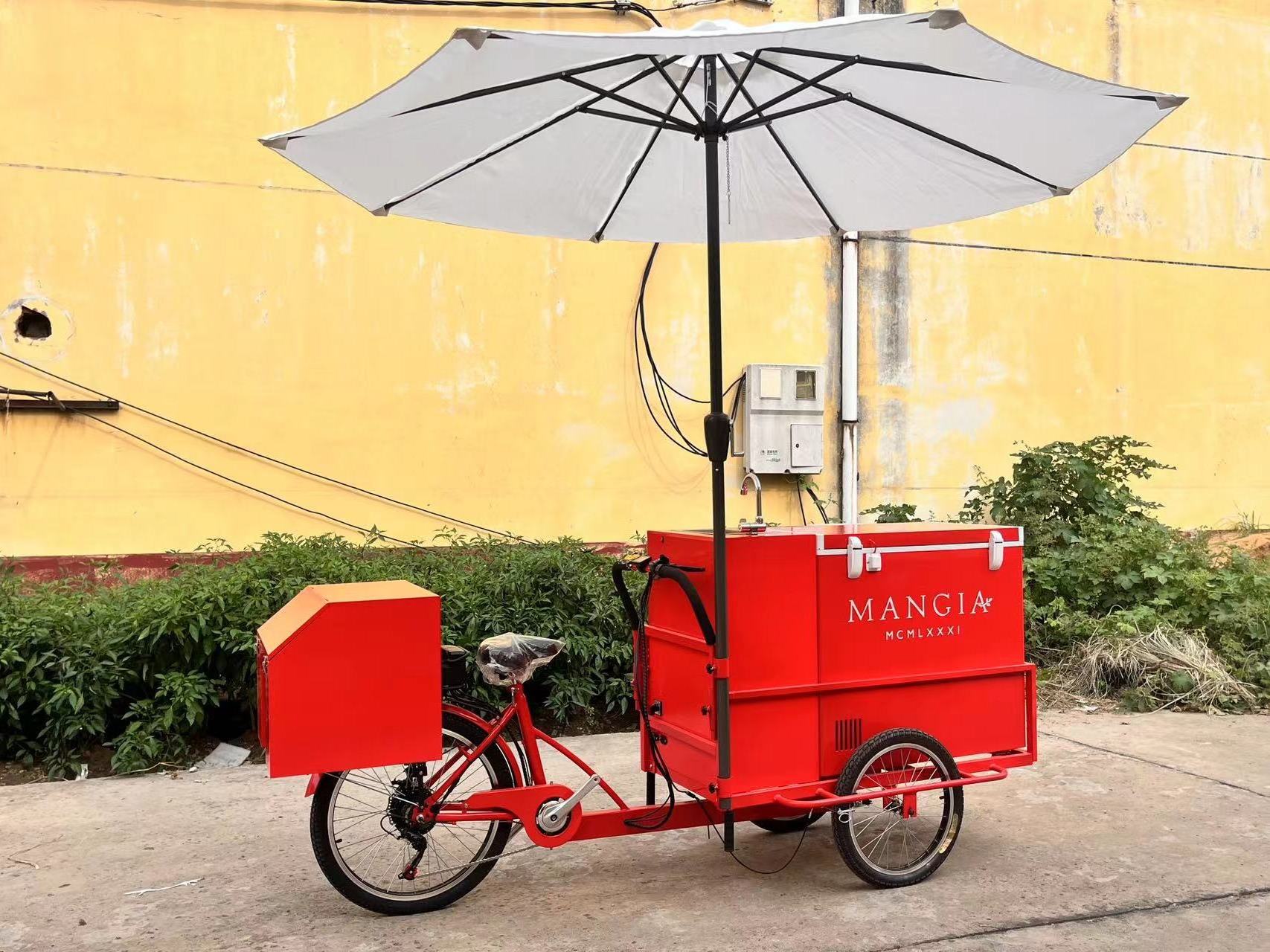 O-NOBLE Ice cream bike freezer 120L mobile food cart  with umbrella