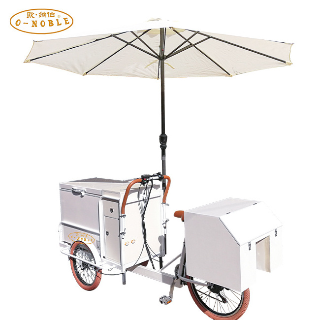 O-NOBLE Ice cream bike freezer 120L mobile food cart  with umbrella