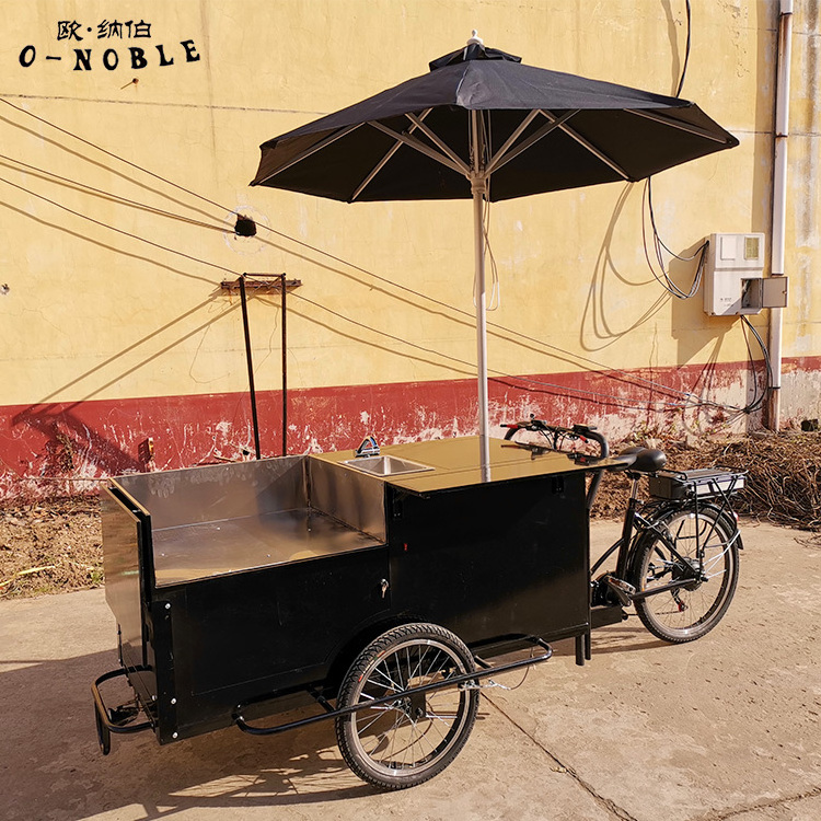 Electric hot dog bike outdoor business tricycle with fridge for sale