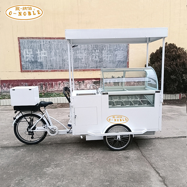 Motorized solar ice cream electric cooler bike trike tricycle cart with battery freezer for sale