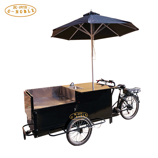 Electric hot dog bike outdoor business tricycle with fridge for sale