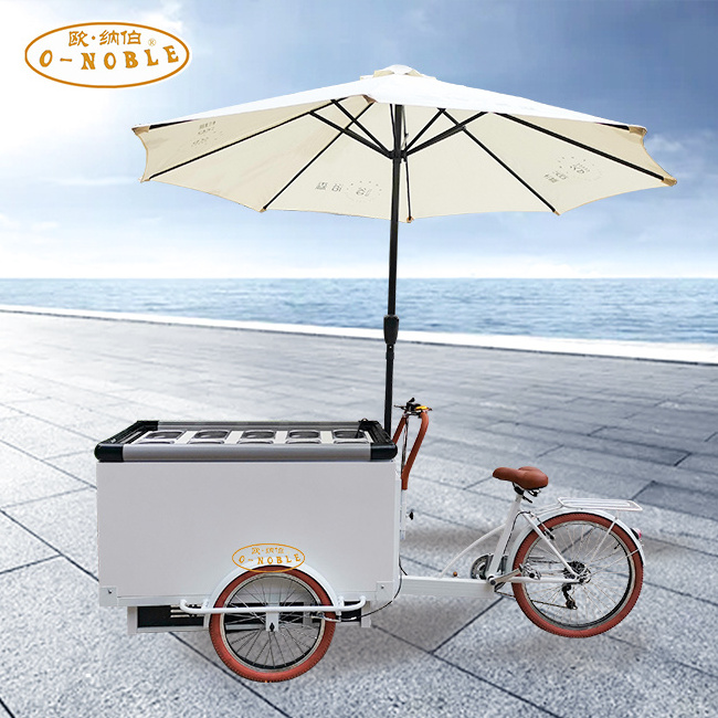 Solar freezer bike 150L fridge electric tricycle for ice cream sale bicycle refrigerator