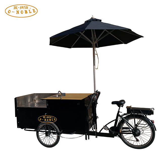 Electric hot dog bike outdoor business tricycle with fridge for sale