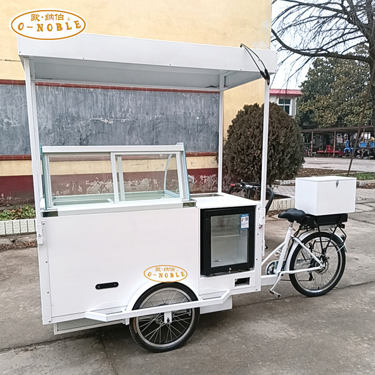 Motorized solar ice cream electric cooler bike trike tricycle cart with battery freezer for sale