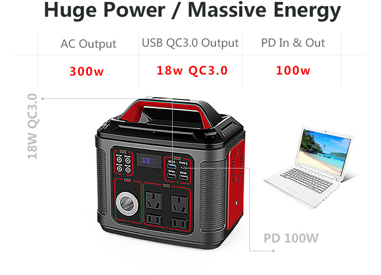 Camping Lithium Power Station 80000Mah Factory Wholesale 110V~240V 300W Solar UPS Portable Power bank supply