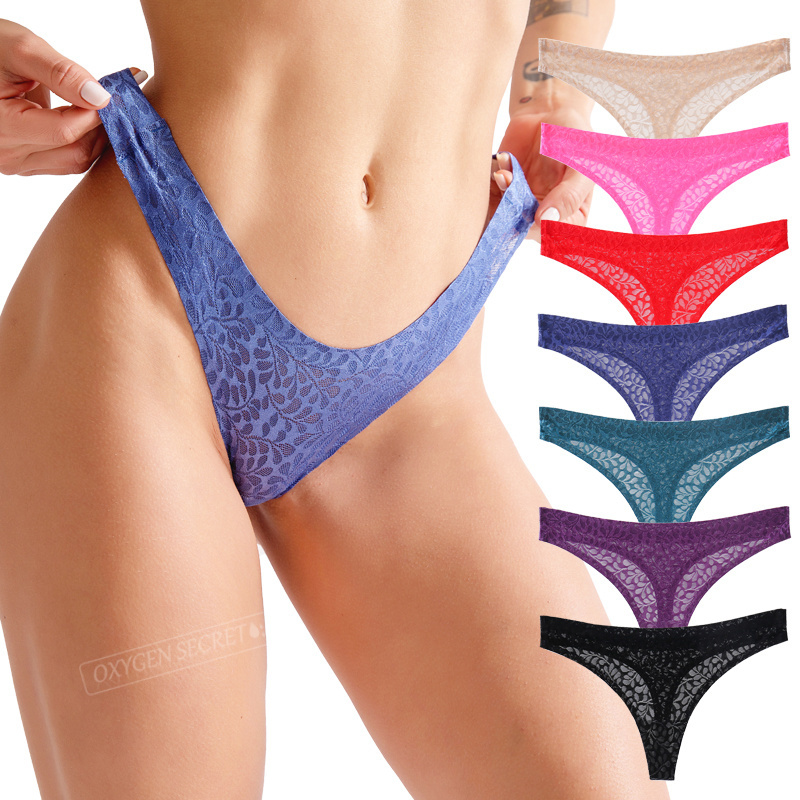 Hot Selling Jacquard Weave Seamless Female Briefs Thong Bikini  Lace Ice Silk Lingerie Seamless sexi girls panties brief