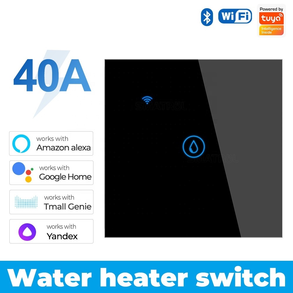 Tuya Wifi Smart 40A Water Heater Air Conditioner Touch Wall Switch Electrical App Speech Voice Control Switch