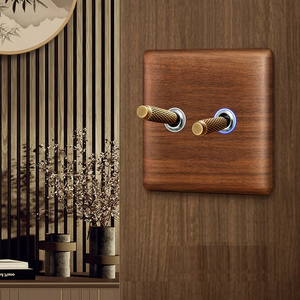 86 Type Light Luxury UK EU French Standard Walnut Wooden Panel Electrical Sockets and Switches Brass Toggle Switches Led Light