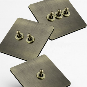 Customize 86 Type Antique Bronze Stainless Steel Toggle Wall Switches Electrical Brushed Metal Panel Retro Electric Wall Switch