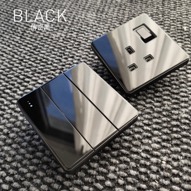 High Quality Black Electrical Wall Switch Full Tempered Glass Panel UK Wall Sockets 1 2 3  4 Gang USB Sockets CE Certificate