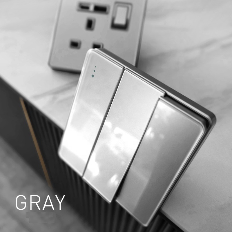 Luxury Grey Full Crystal Tempered Glass Wall Switch Socket UK Electrical Sockets Switches Double Type C USB Socket with CE