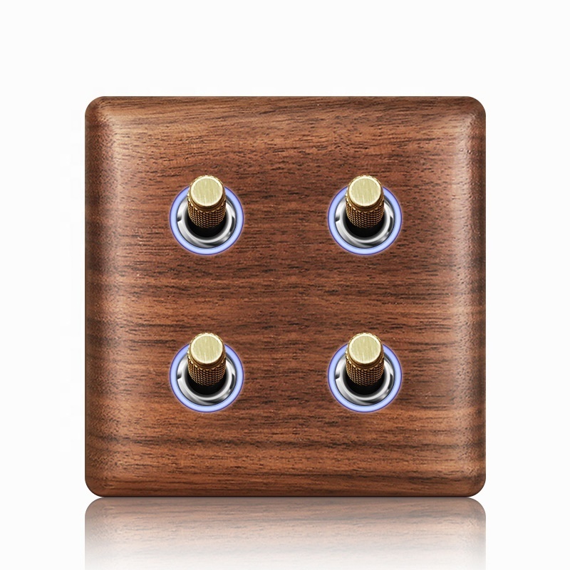 86 Type Light Luxury UK EU French Standard Walnut Wooden Panel Electrical Sockets and Switches Brass Toggle Switches Led Light