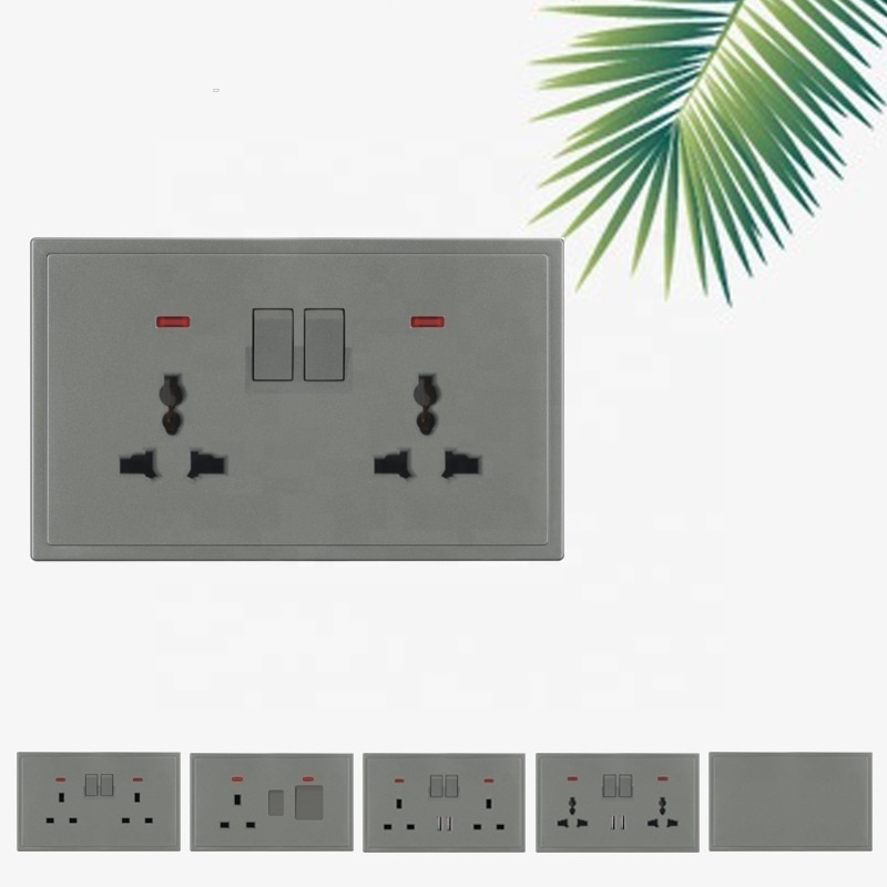 Indonesia PC Panel Narrow Margin Design Electric Wall Switches sockets UK Standard USB Type C Socket 4 Gang 6 Gang Switch