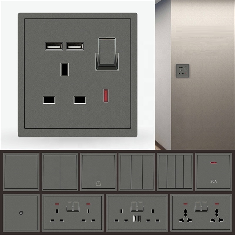 Indonesia PC Panel Narrow Margin Design Electric Wall Switches sockets UK Standard USB Type C Socket 4 Gang 6 Gang Switch