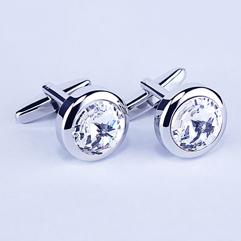 China wholesale price round crystal shirts cuff link fashion cufflinks for shirt crystal cufflinks cufflink for men luxury