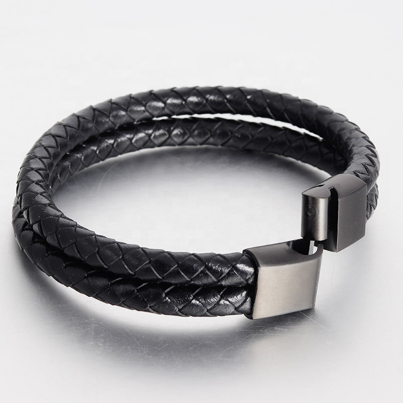 316 Steel Bangle Black Real Bracelet Thick Rope men Simple Stainless Wrist Men Jewelry Luxury Real men bracelet leather Original