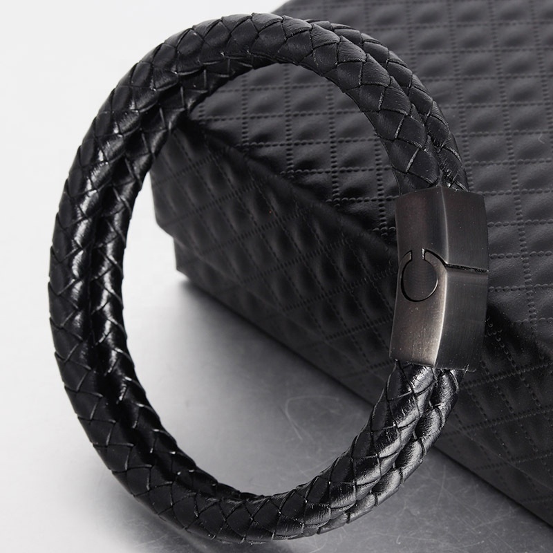 316 Steel Bangle Black Real Bracelet Thick Rope men Simple Stainless Wrist Men Jewelry Luxury Real men bracelet leather Original