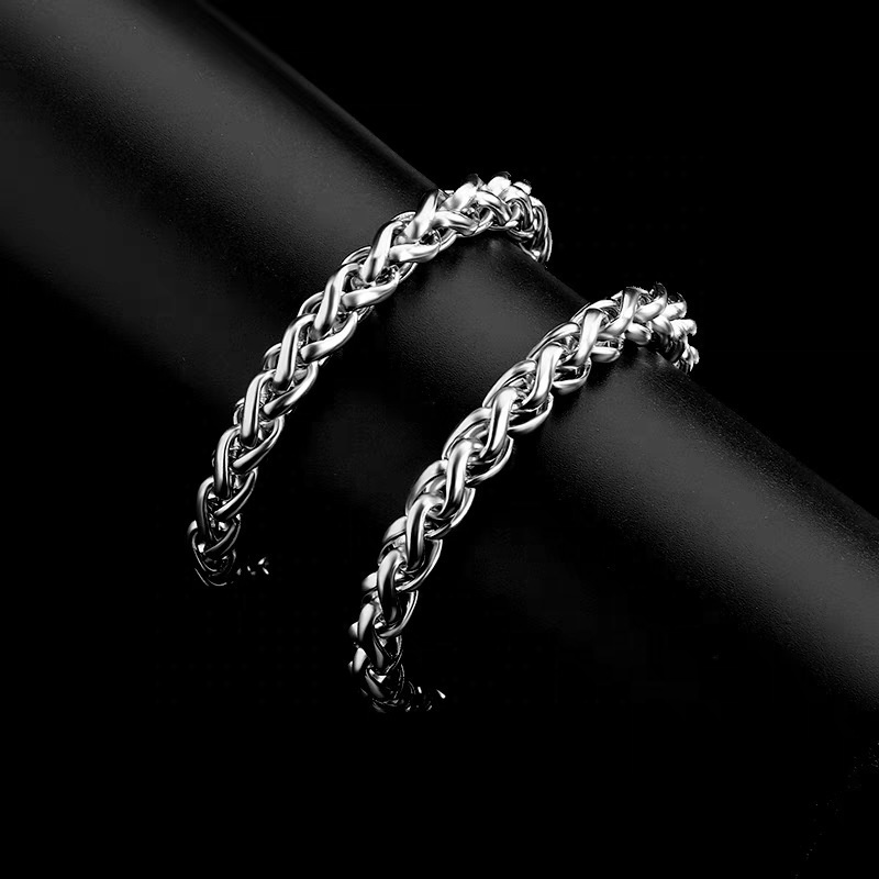 Wholesale Stainless Steel Men Punk Jewelry Wrist Band Water Proof Link Chain Bracelets 18K Gold PVD Steel Wheat Bracelet