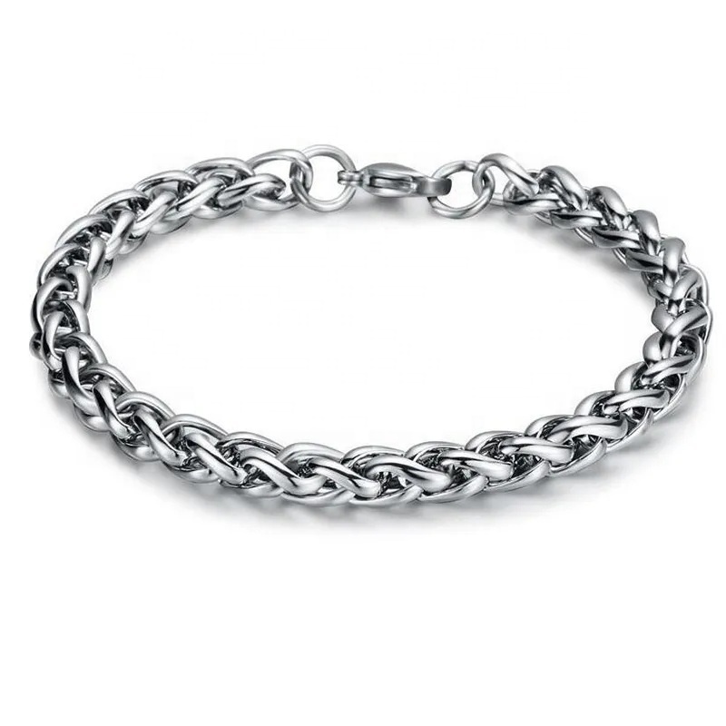 Wholesale Stainless Steel Men Punk Jewelry Wrist Band Water Proof Link Chain Bracelets 18K Gold PVD Steel Wheat Bracelet