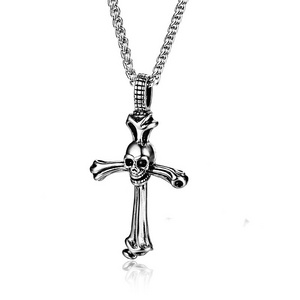 Skeleton Shield Shape Stainless Steel Christian Cross skull pendant necklace cross necklace stainless steel pendant for men