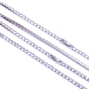 Factory Price Luxury 4MM Steel Tennis Necklace Iced Out Miami Stainless Steel Cuban Necklace Chain Women Jewelry