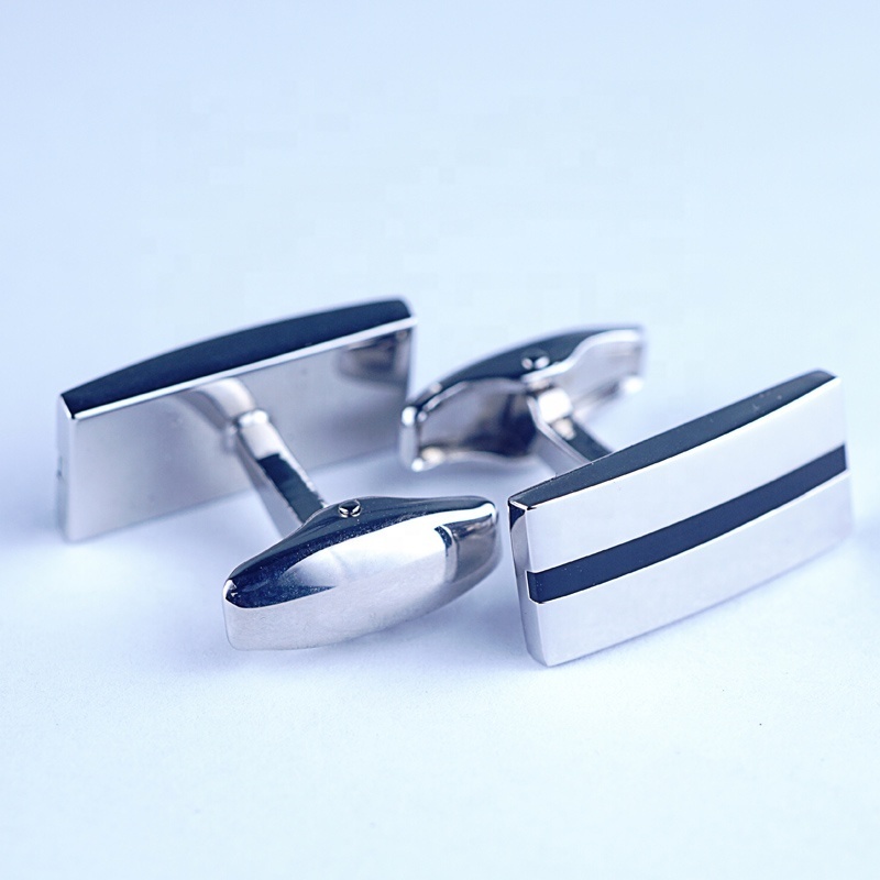 fashionable black hard resin enamel cufflinks/ high quality classic men's cuff link and tie clip set accessories in silver