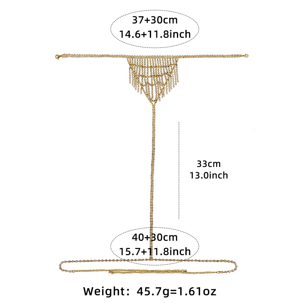 New Lady diamond Body Chain Jewelry Gold Tassel Underwear High Waist Sexy T-Back Rhinestone crystal women thongs chain