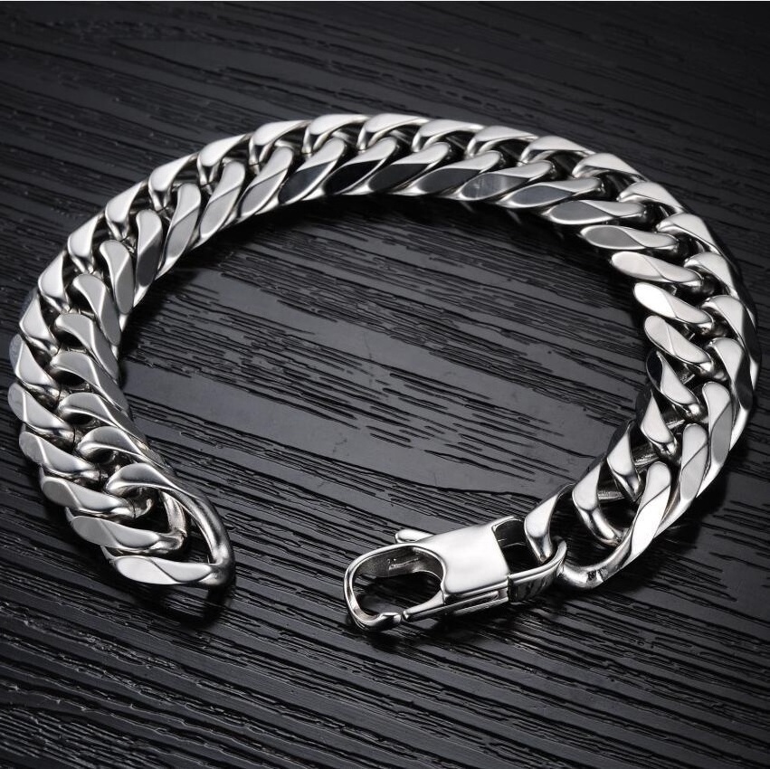 Stainless Steel Miami Curb Chain Link Bracelet Bangle wide Iced out Cuban Link  Men Double Link Bling Party Gift Fashion Jewelry