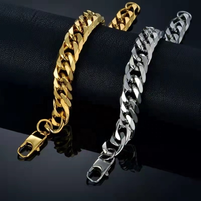 Stainless Steel Miami Curb Chain Link Bracelet Bangle wide Iced out Cuban Link  Men Double Link Bling Party Gift Fashion Jewelry