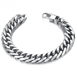 Stainless Steel Miami Curb Chain Link Bracelet Bangle wide Iced out Cuban Link  Men Double Link Bling Party Gift Fashion Jewelry