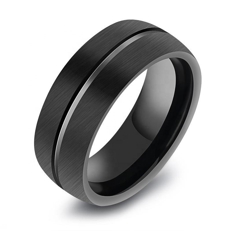 Matt Finish Low MOQ Tungsten Carbide Black Ring Fashion Engagement Wedding Band For Men Women Domed Grooved Rings Comfort Fit