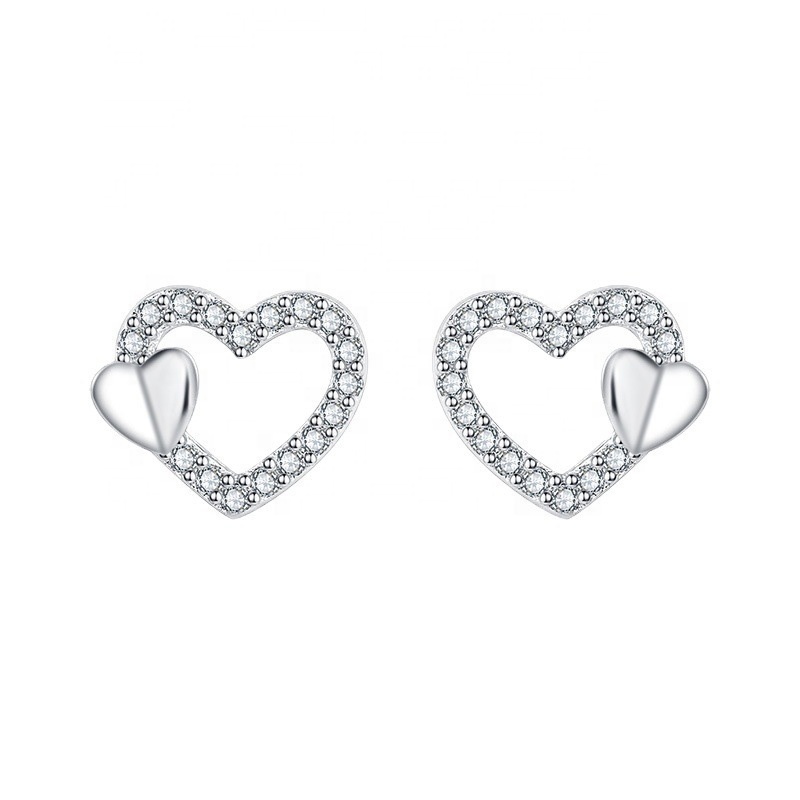 Trendy  Minimalist Stone Heart Stud Earrings with Zircon Jewelry Models  Designs for Woman White Gold Plated Earring Gift