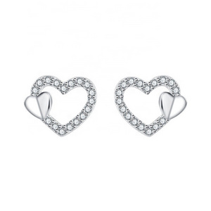 Trendy  Minimalist Stone Heart Stud Earrings with Zircon Jewelry Models  Designs for Woman White Gold Plated Earring Gift