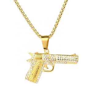 S.Steel Men Gun Shape Necklaces Pistol Pendants for Policemen Stainless Steel 18K Gold Plated Pendant Necklace Hip Hop Jewelry